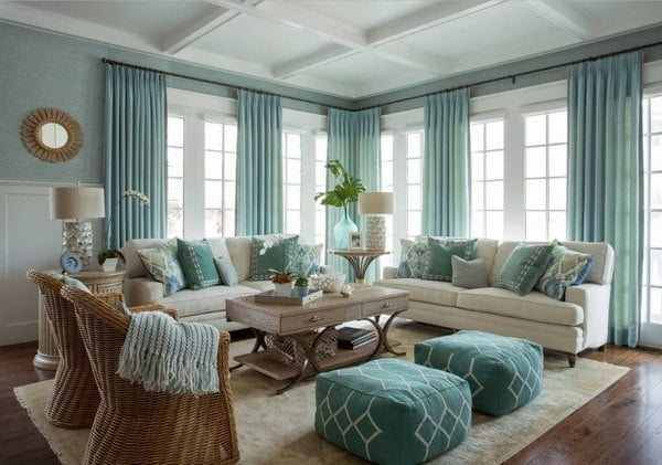 aqua living room curtains