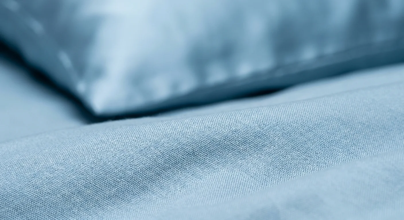 A macro photograph showing the fine, breathable weave of temperature-regulating silk and eucalyptus bedding.