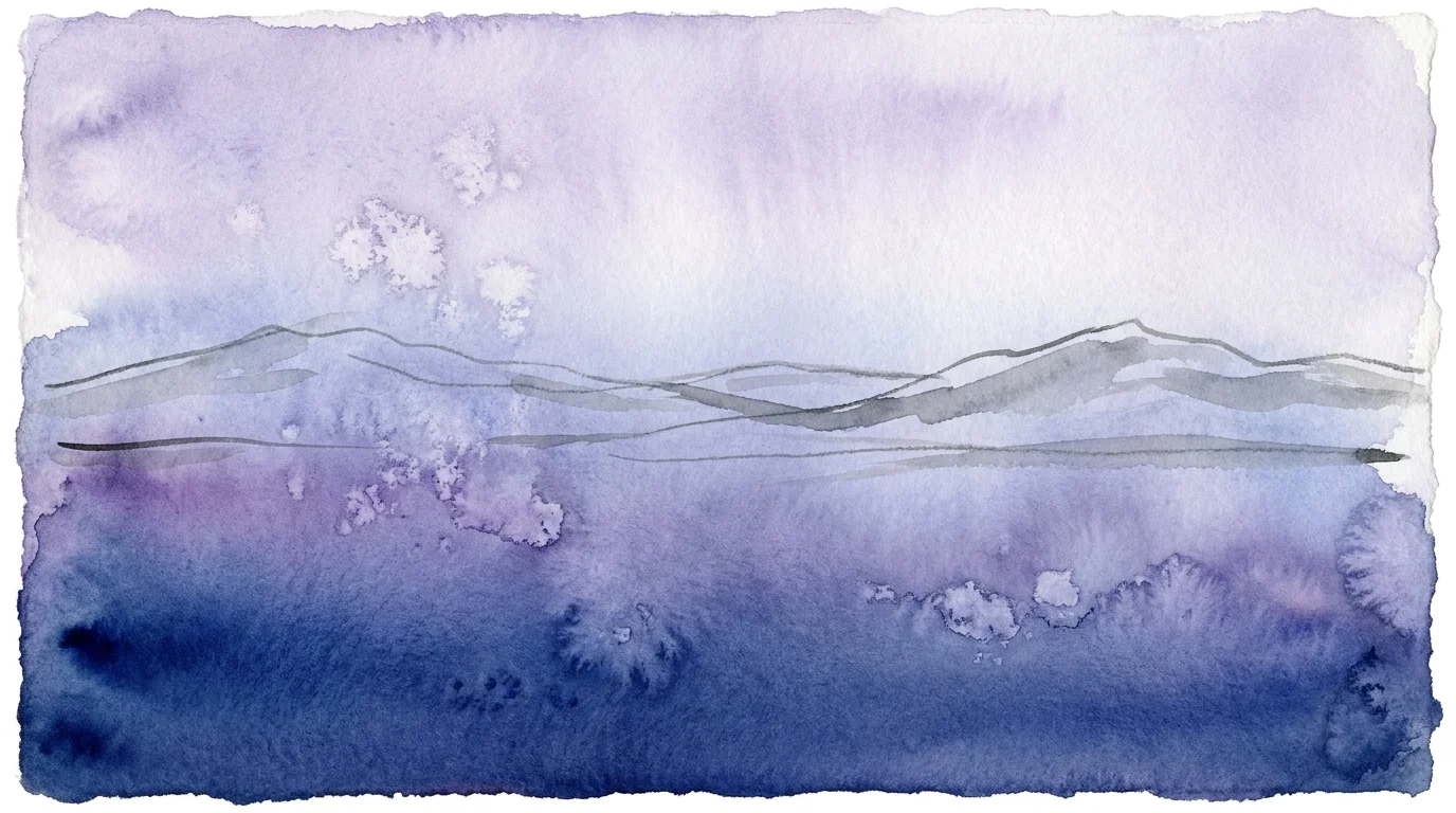 A soft watercolor ombré illustration transitioning from deep indigo to misty lavender with painterly textures.