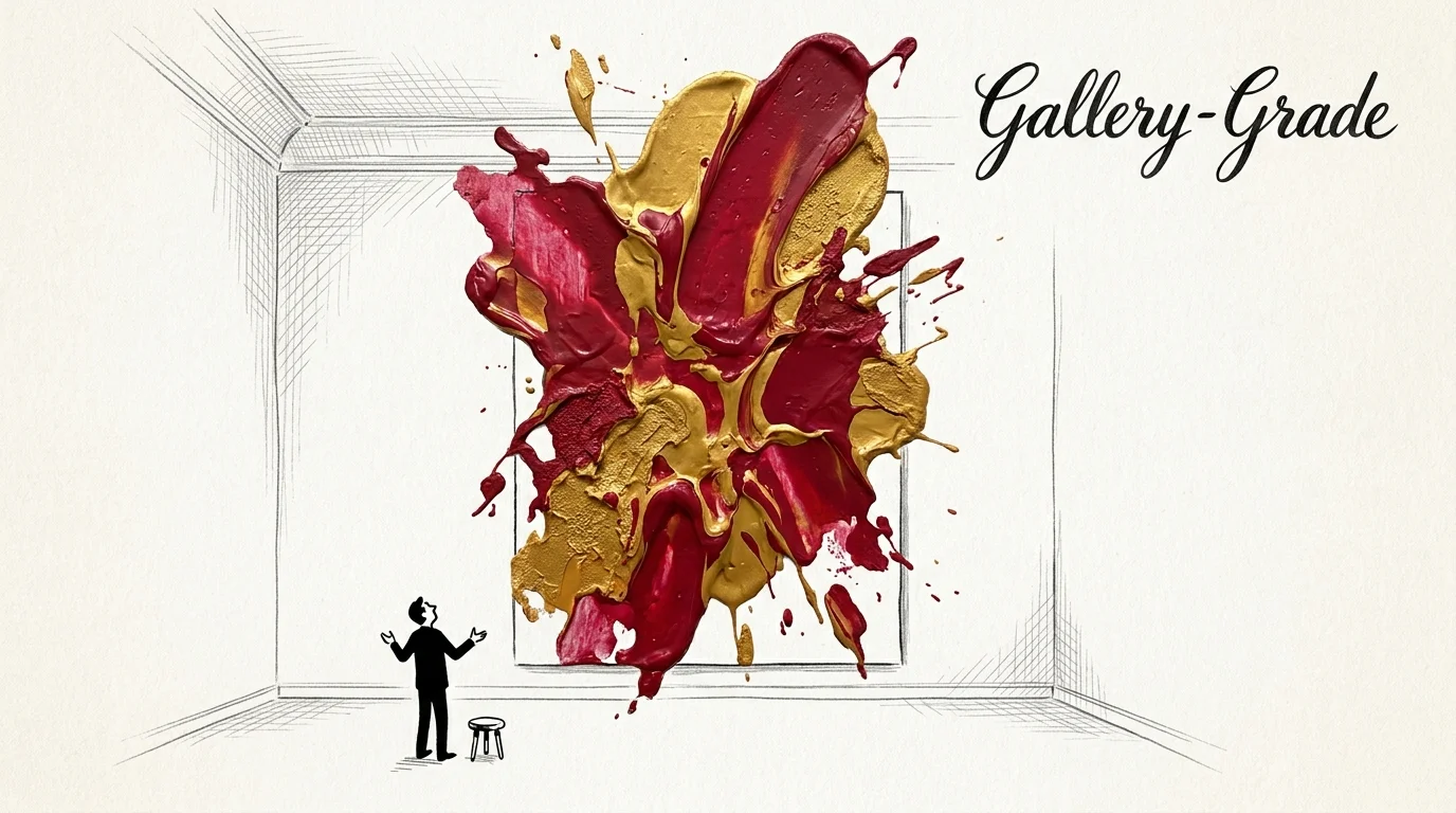An illustration showing a large-scale abstract painting dominating a room's wall.