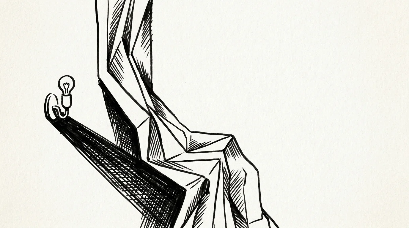 Minimalist ink drawing of a wall with 3D geometric patterns, showing how light creates dramatic shadows on the surface.