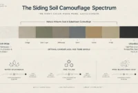 Diagram showing siding color swatches from white to black with camouflage ratings for dirt, pollen, and splashback.